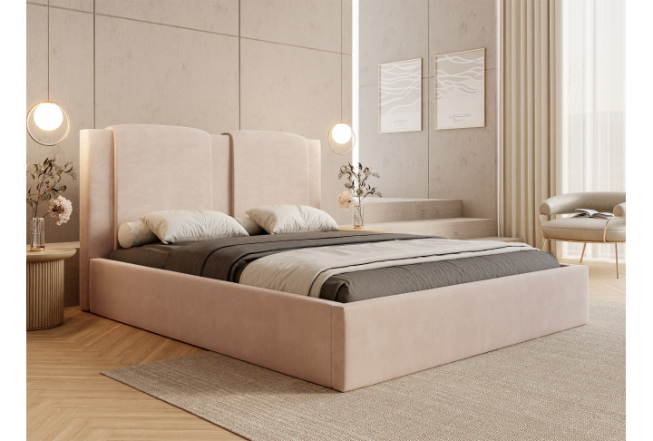 Polsterbett Marmaris | Samt Bett 140x200 bis 200x200 | Beige & Grau