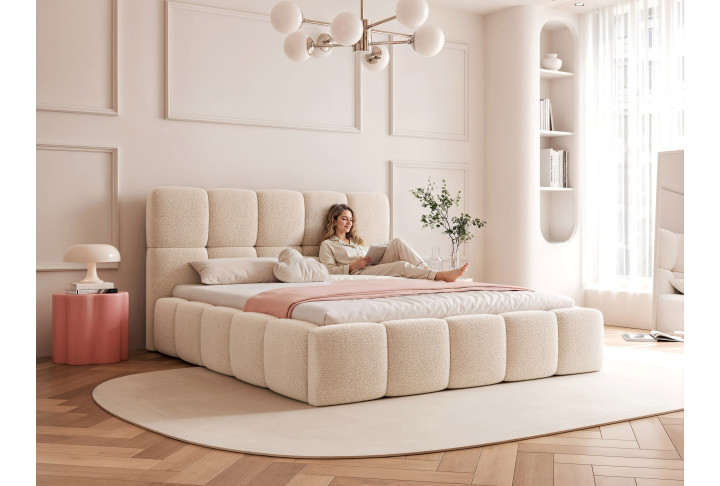 Polsterbett Bouclé CALME – Design Bett 180x200, 160x200