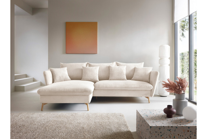 Ecksofa LUNA Cord Beige mit Schlaffunktion | Goldstoff24