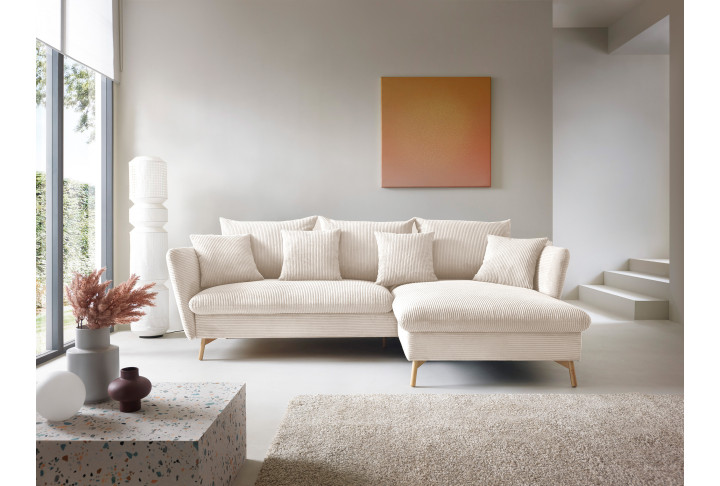Ecksofa LUNA Cord Beige mit Schlaffunktion | Goldstoff24