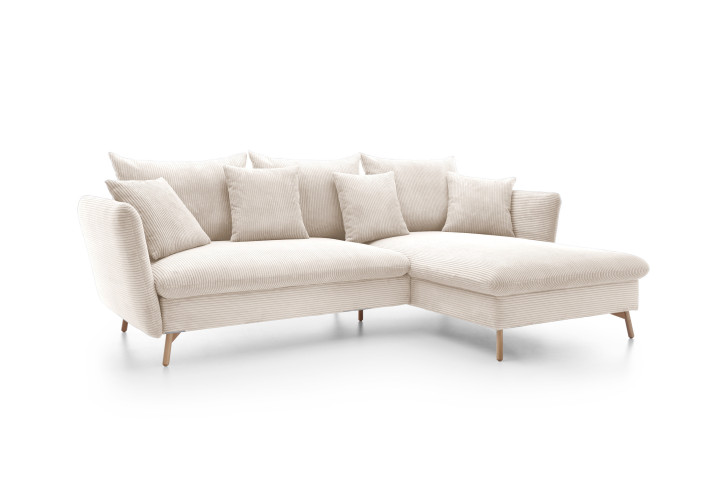 Ecksofa LUNA Cord Beige mit Schlaffunktion | Goldstoff24