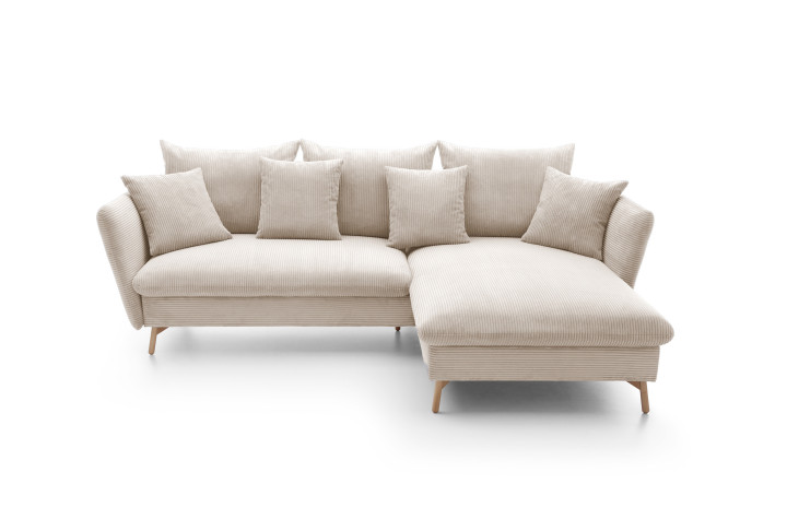Ecksofa LUNA Cord Beige mit Schlaffunktion | Goldstoff24