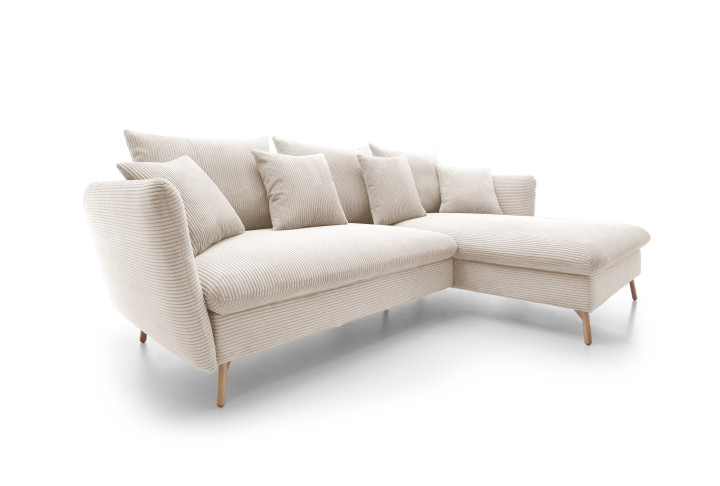Ecksofa LUNA Cord Beige mit Schlaffunktion | Goldstoff24