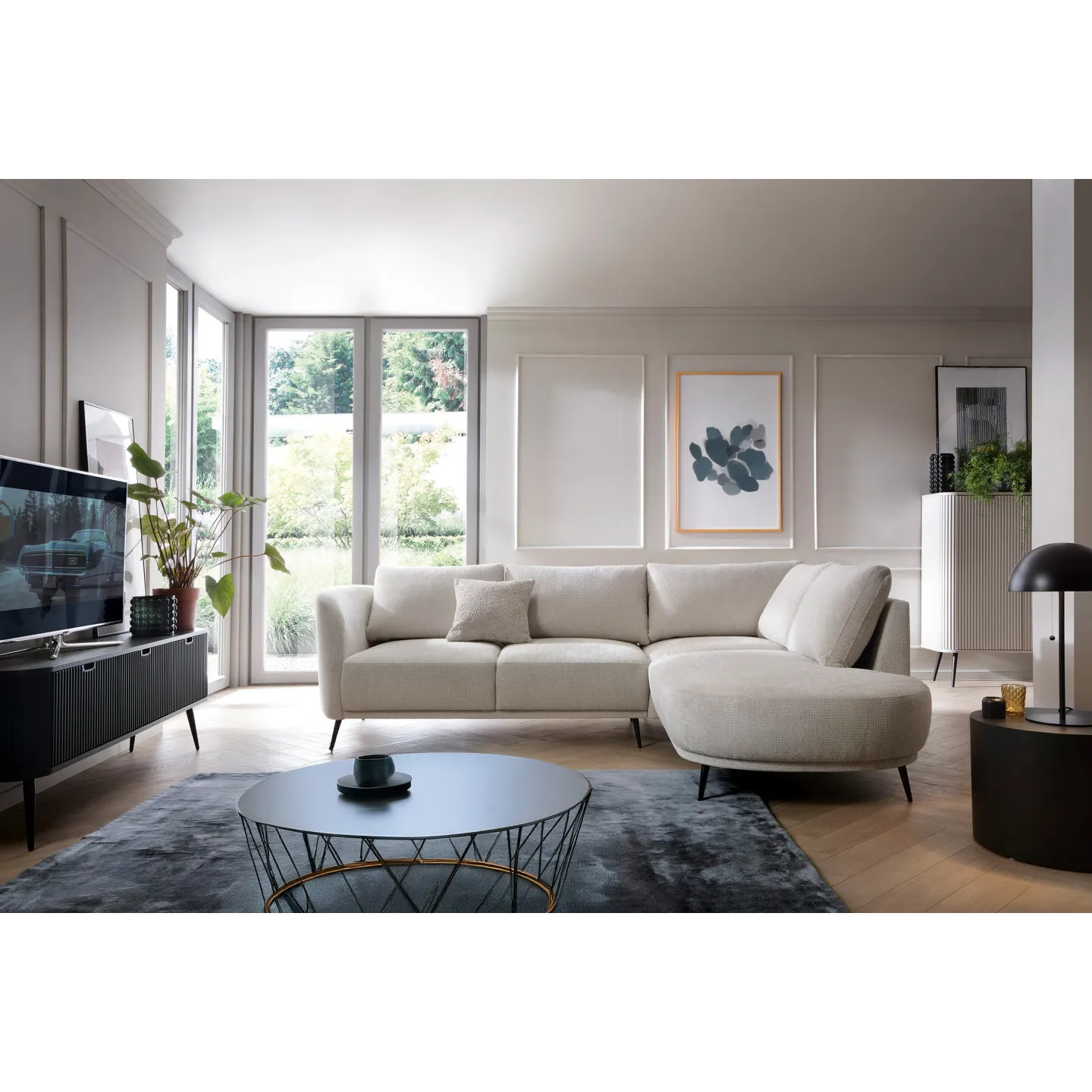 Ecksofa L-Form AURORA Beige mit Schlaffunktion & Bettkasten