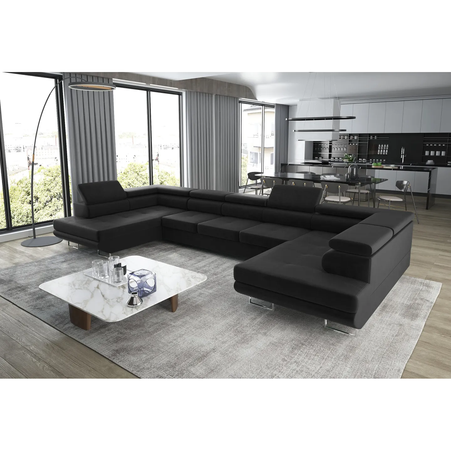 Schlafsofa U-Form ASTON | Mit Schlaffunktion & Bettkasten