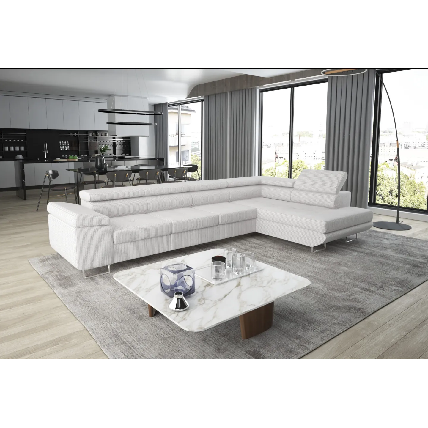 Ecksofa ASTON LONG mit Schlaffunktion & Relax | Goldstoff24