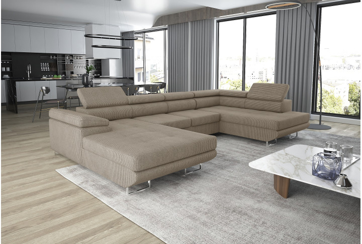 Schlafsofa mit Bettkasten GRENADA Cord U-Form | Goldstoff24