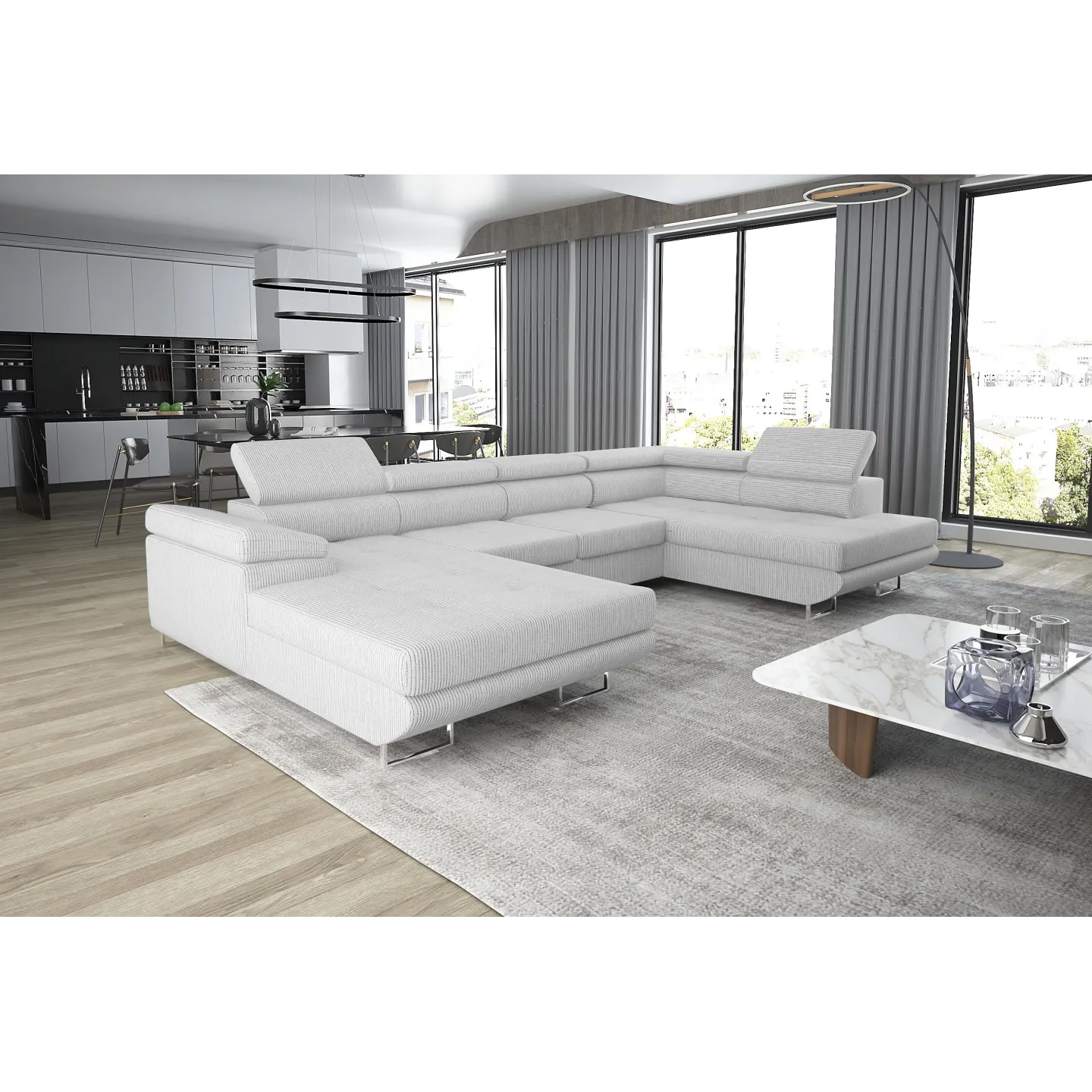 Schlafsofa mit Bettkasten GRENADA Cord U-Form | Goldstoff24