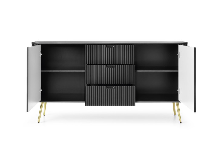 ZOVA Kommode Rillenfront 168cm | Gold & Schwarz | Goldstoff24