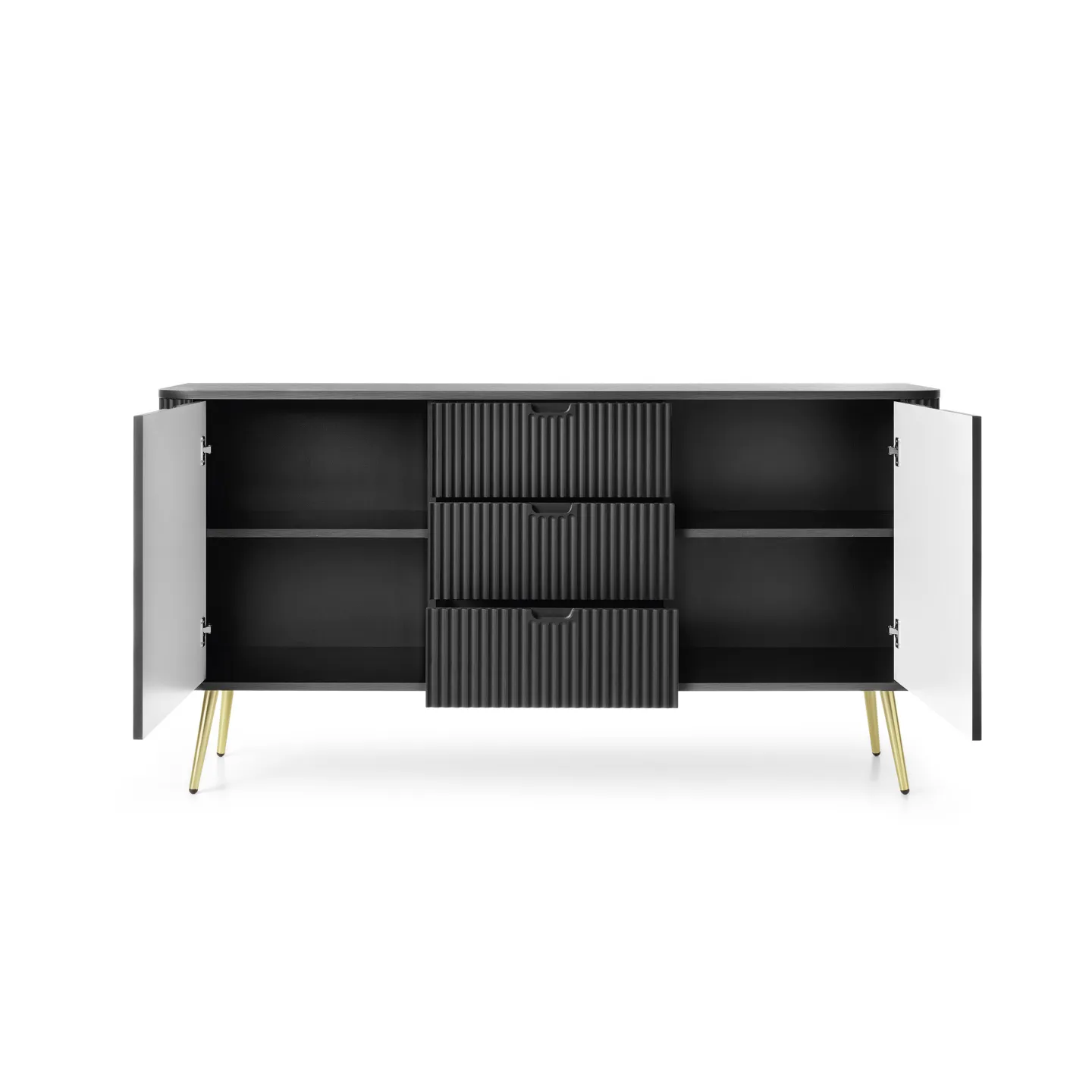 ZOVA Kommode Rillenfront 168cm | Gold & Schwarz | Goldstoff24