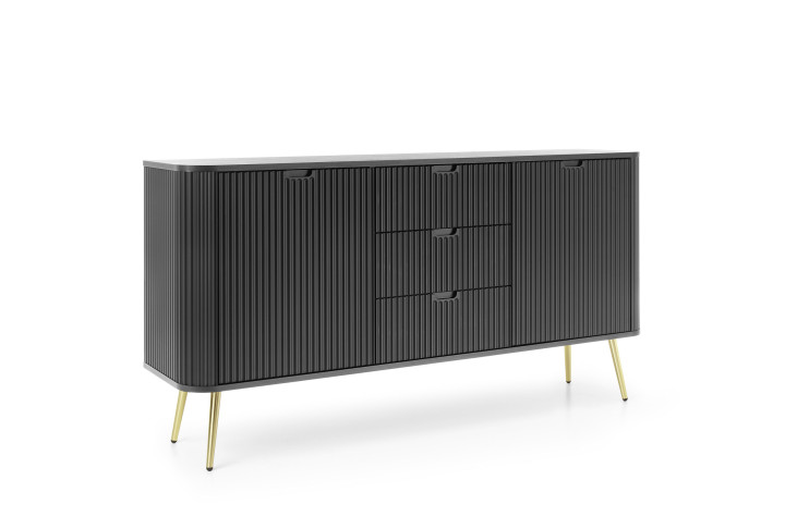 ZOVA Kommode Rillenfront 168cm | Gold & Schwarz | Goldstoff24