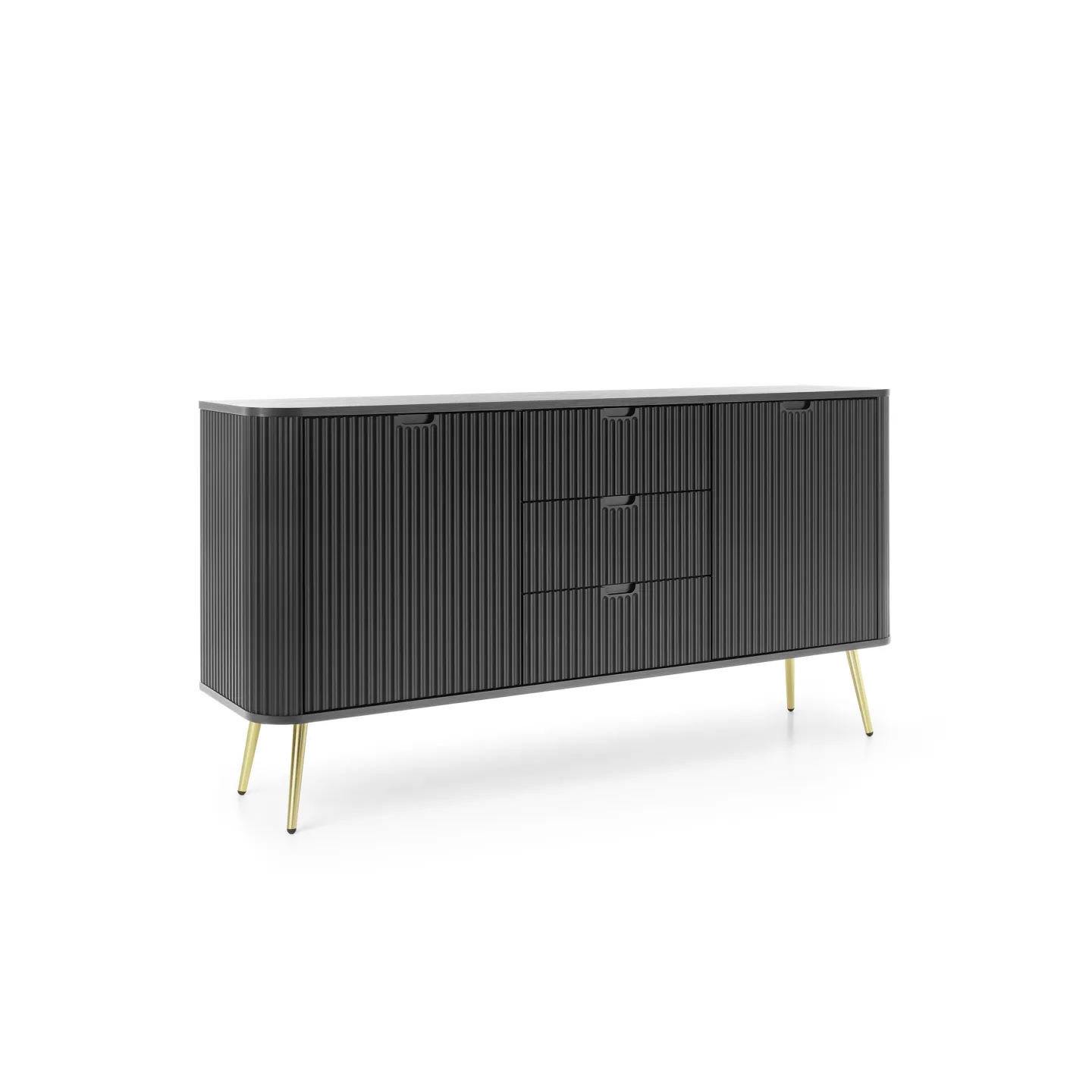 ZOVA Kommode Rillenfront 168cm | Gold & Schwarz | Goldstoff24
