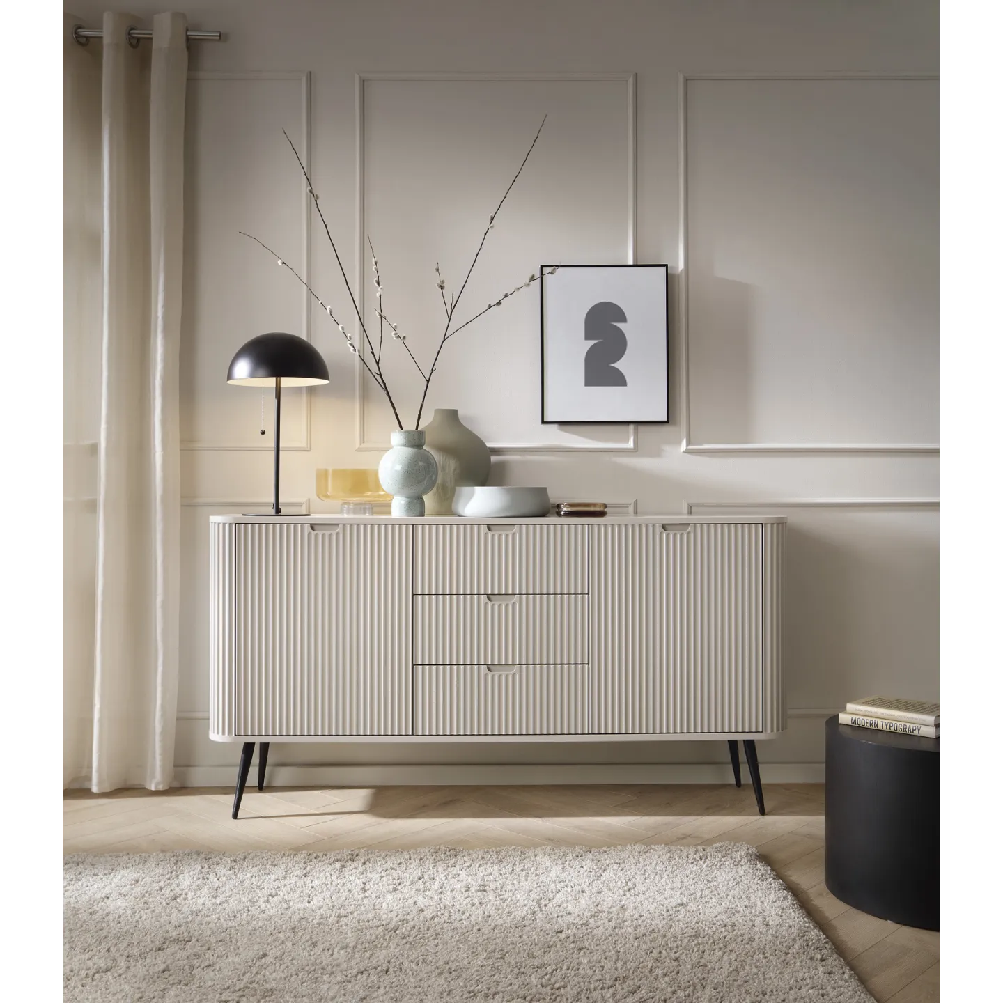 ZOVA Kommode Rillenfront 168cm | Gold & Schwarz | Goldstoff24