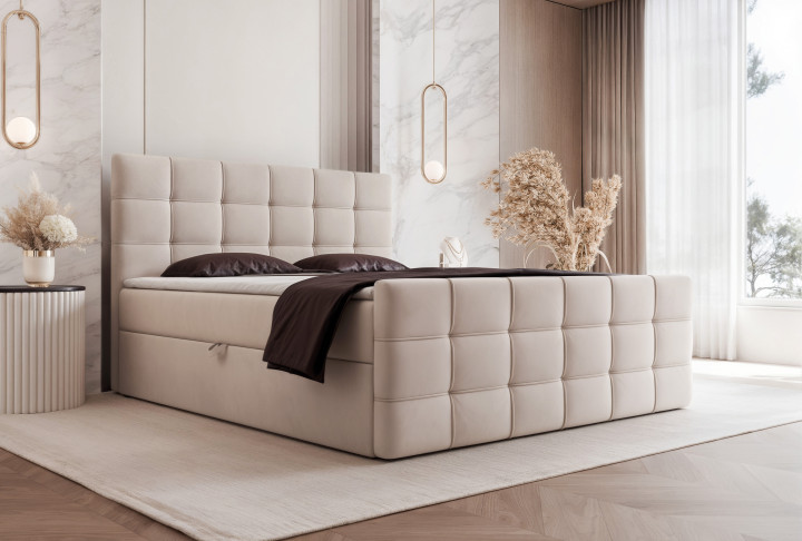 Boxspringbett SERENO mit Stauraum und hohem Kopfteil