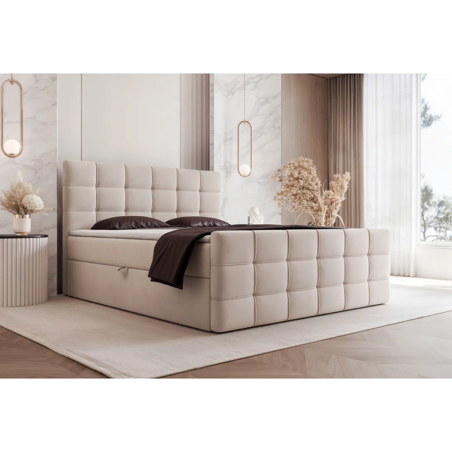 Boxspringbett SERENO mit Stauraum und hohem Kopfteil