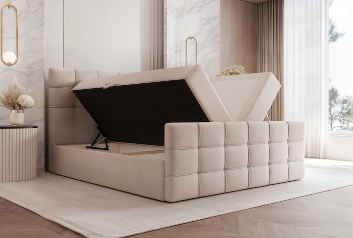 Boxspringbett SERENO mit Stauraum und hohem Kopfteil