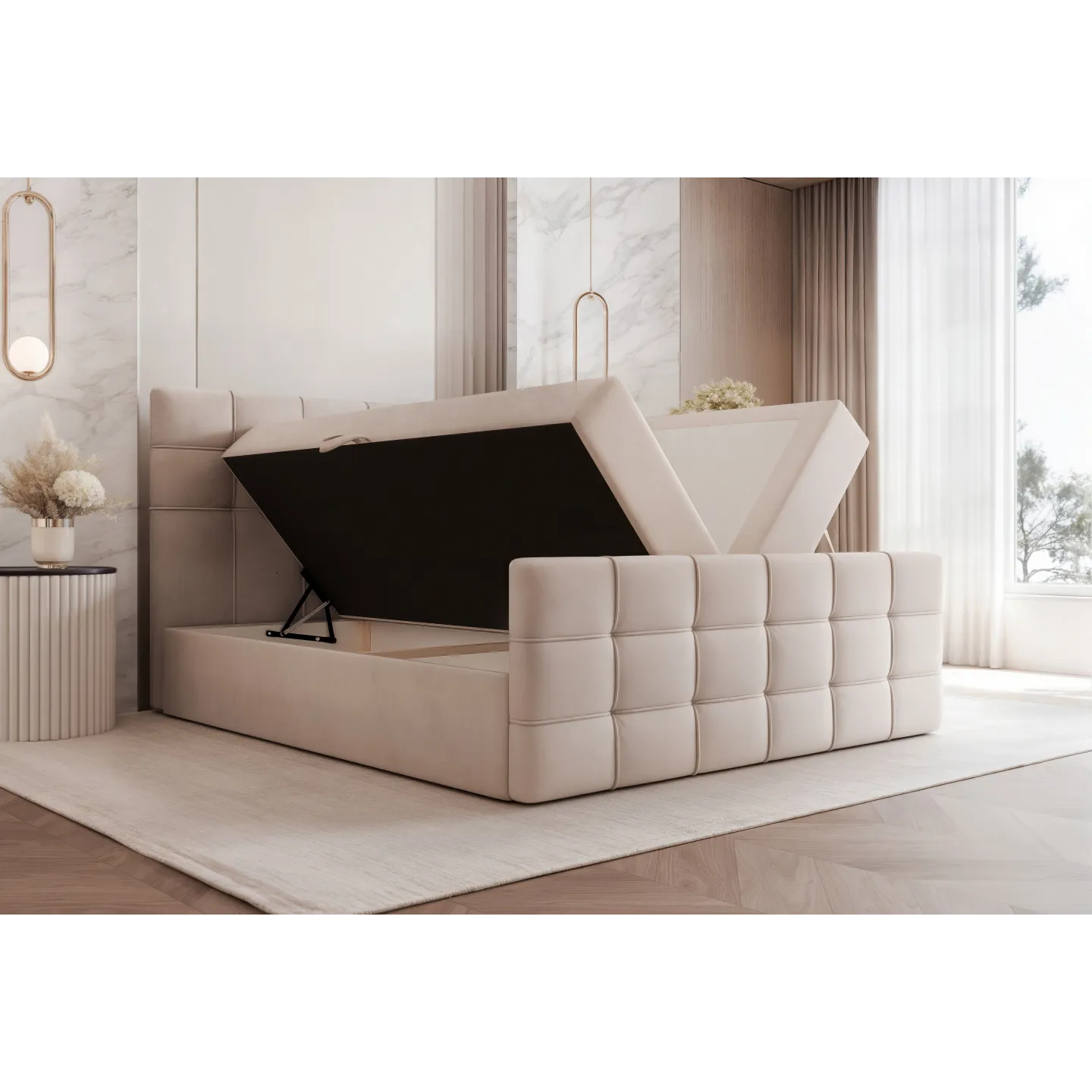 Boxspringbett SERENO mit Stauraum und hohem Kopfteil