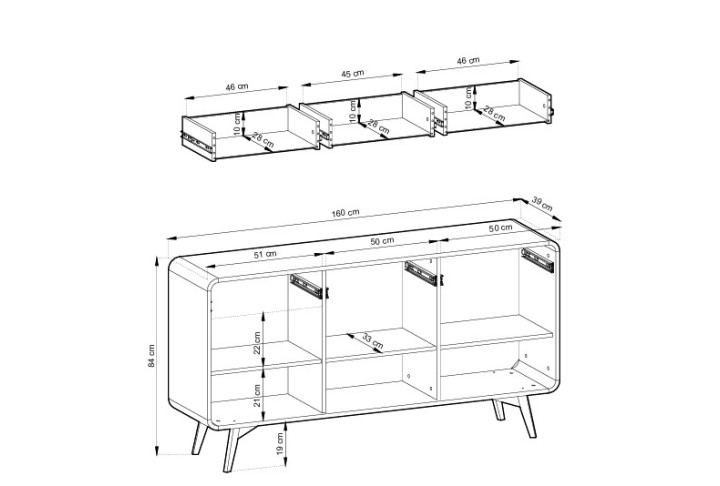 Sideboard HELION KSZ 160 skandinavisch Eiche hell Kommode