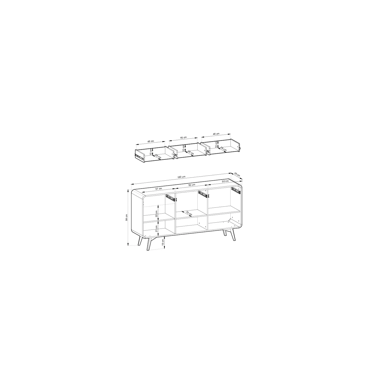 Sideboard HELION KSZ 160 skandinavisch Eiche hell Kommode