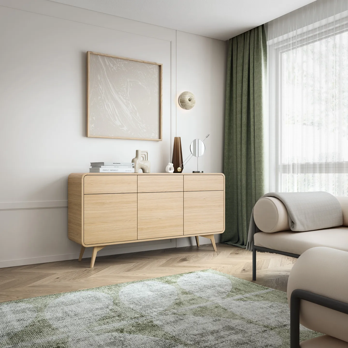 Sideboard HELION KSZ 160 skandinavisch Eiche hell Kommode