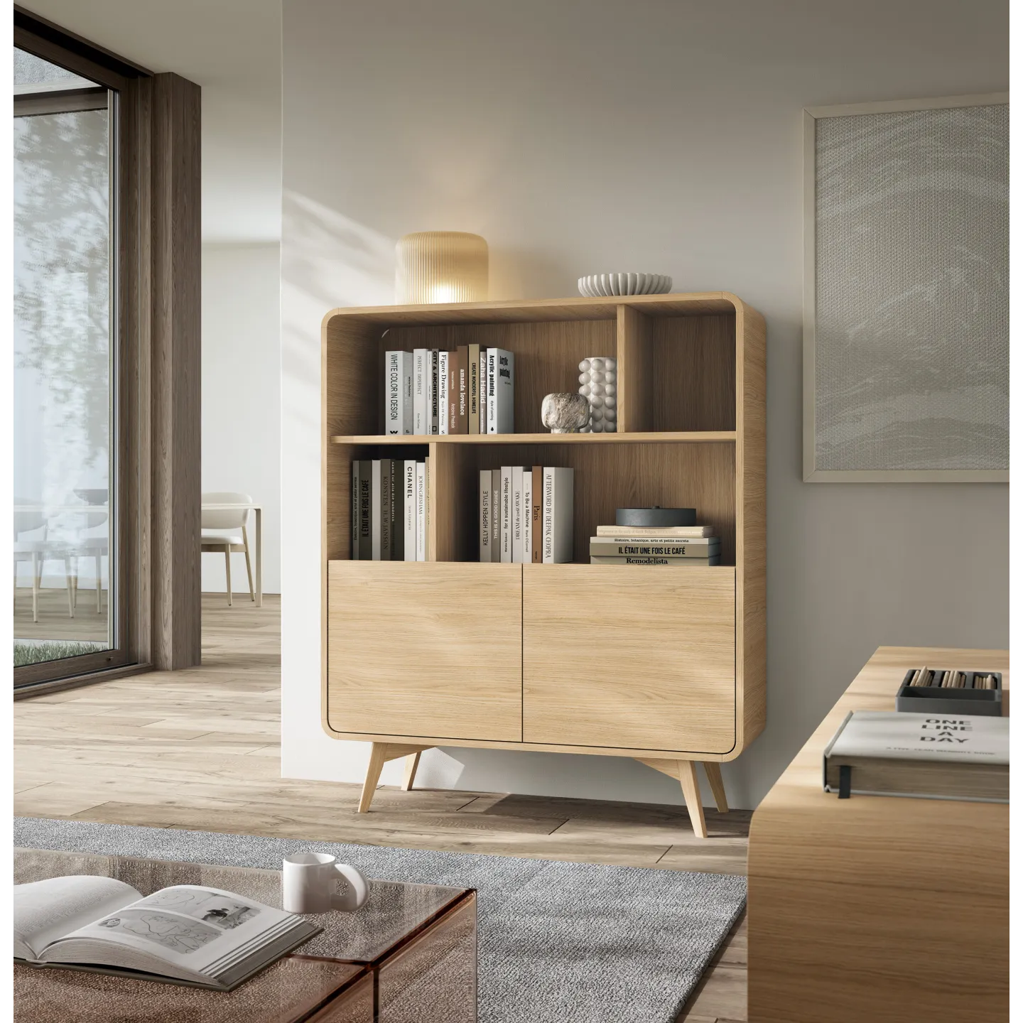 Retro Bücherregal HELION RG108 Eiche mit Türen