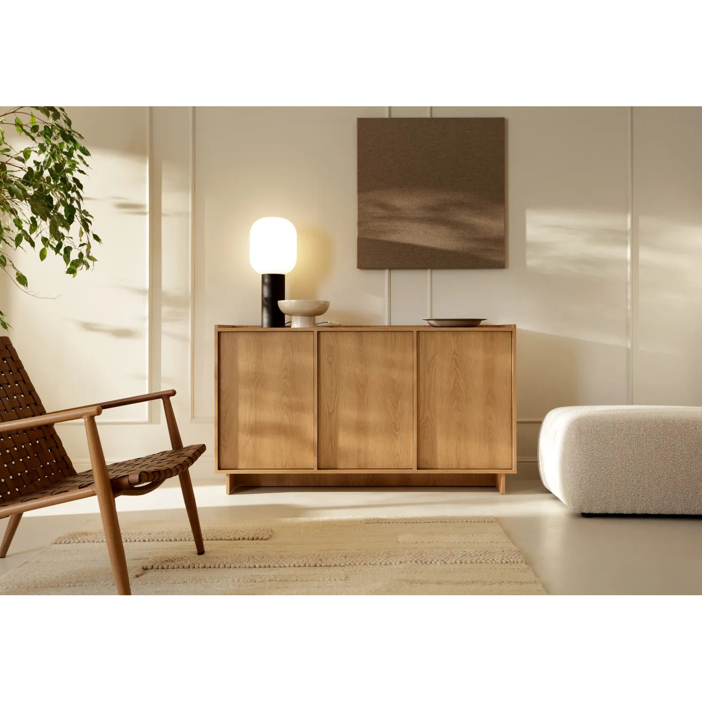 Sideboard Holz Eiche Yasumi K147 | Schiebetüren | Goldstoff24