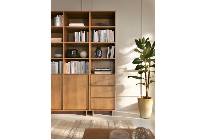Yasumi R50 Standregal Eiche schmal mit 3 Schubladen | Goldstoff24