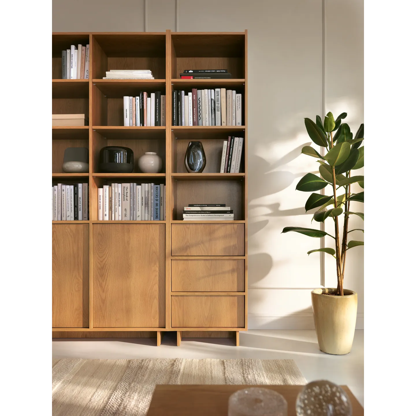 Yasumi R50 Standregal Eiche schmal mit 3 Schubladen | Goldstoff24