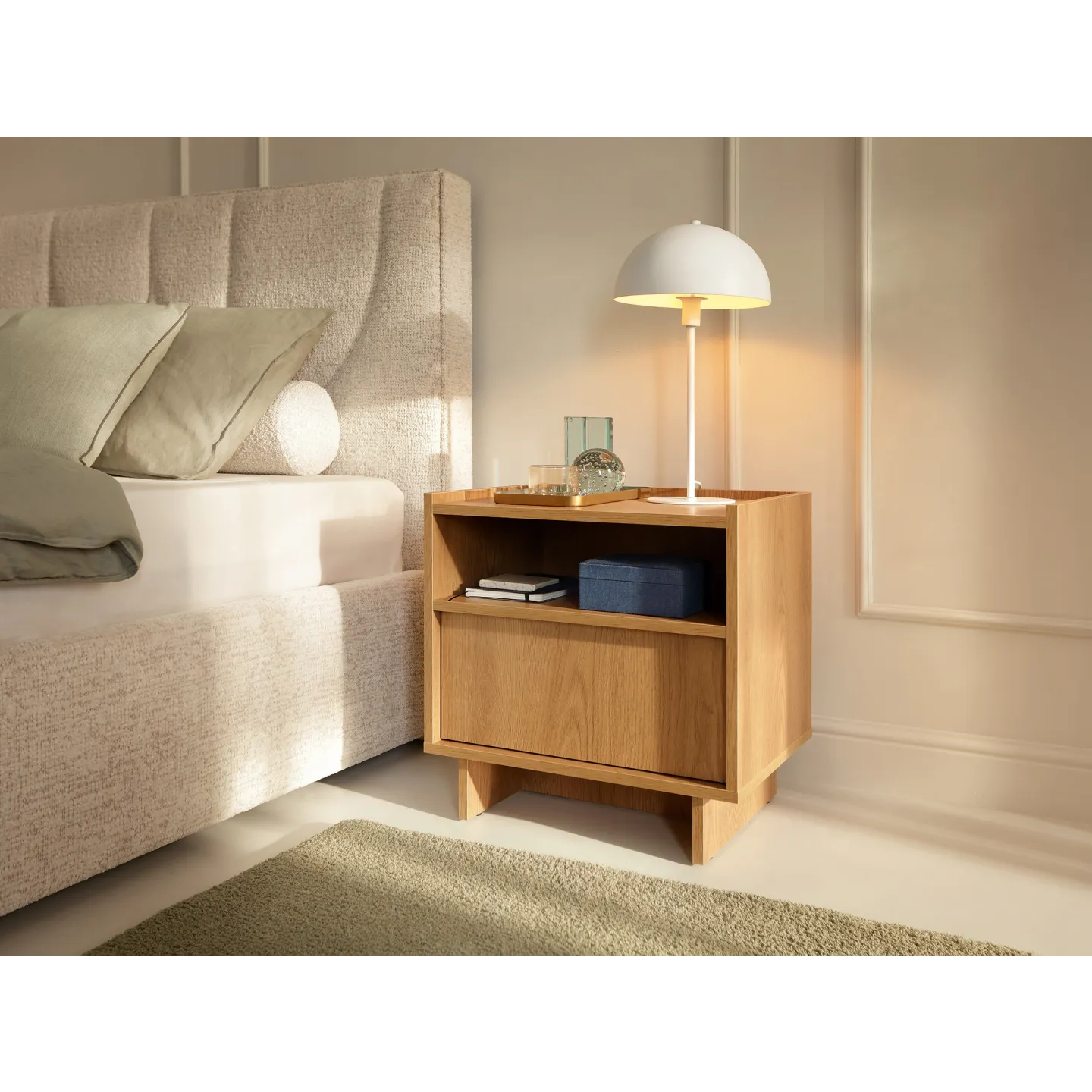 Nachttisch Yasumi S50 Eiche mit Schublade – Nachtkonsole Skandi