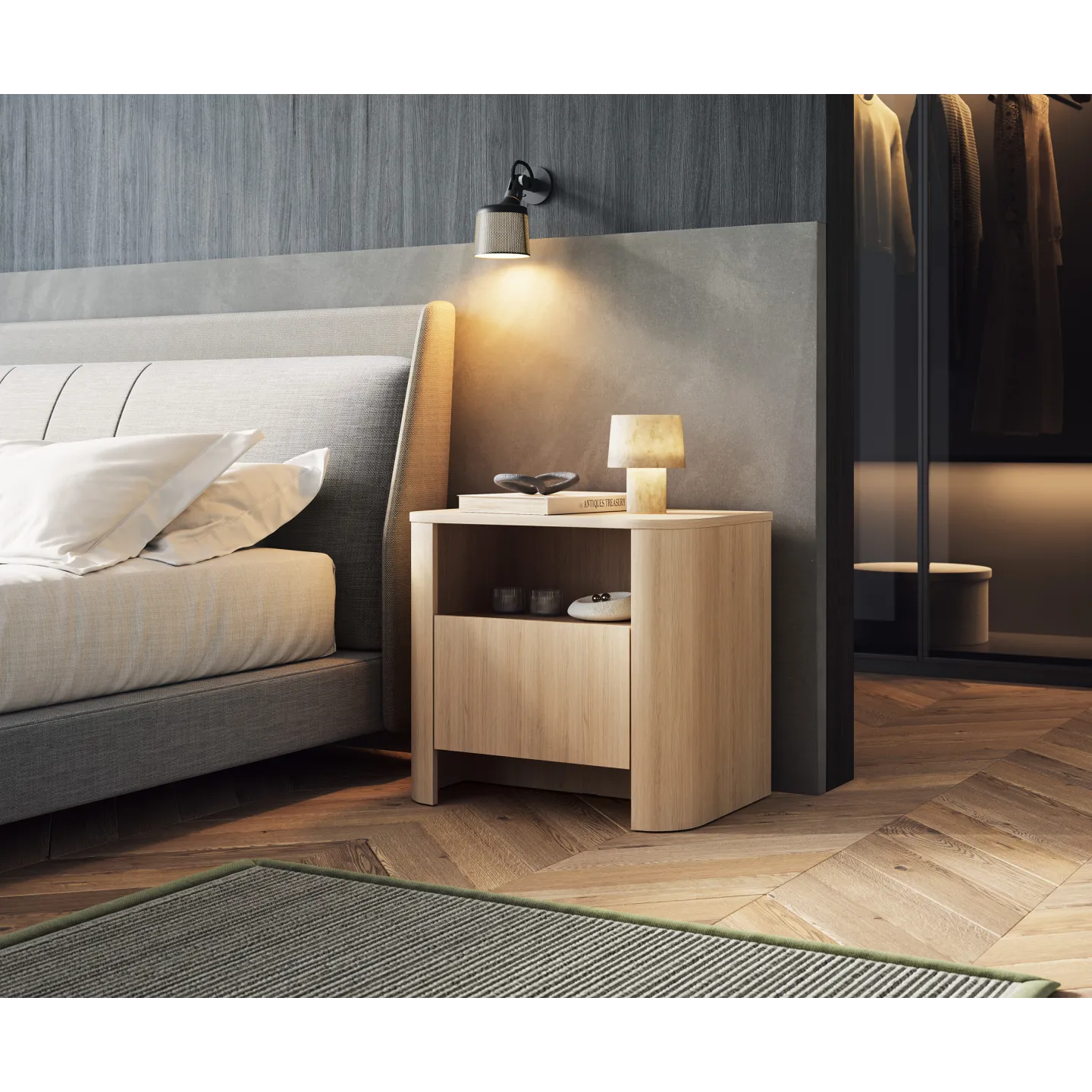 Nachttisch BARI S58 Eiche mit Schublade | Modern fürs Schlafzimmer