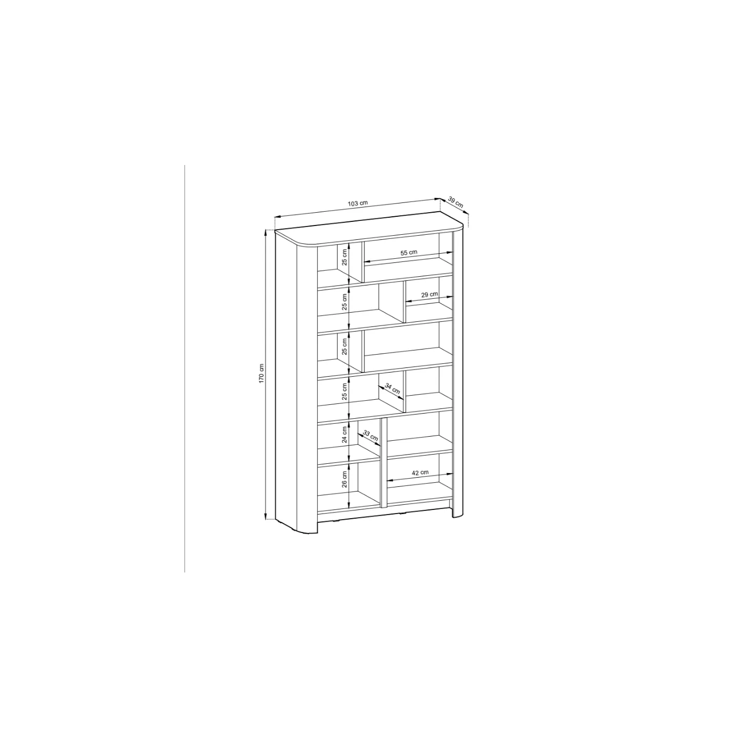 Bücherregal Eiche Optik 103x170x39 cm | BARI RG103