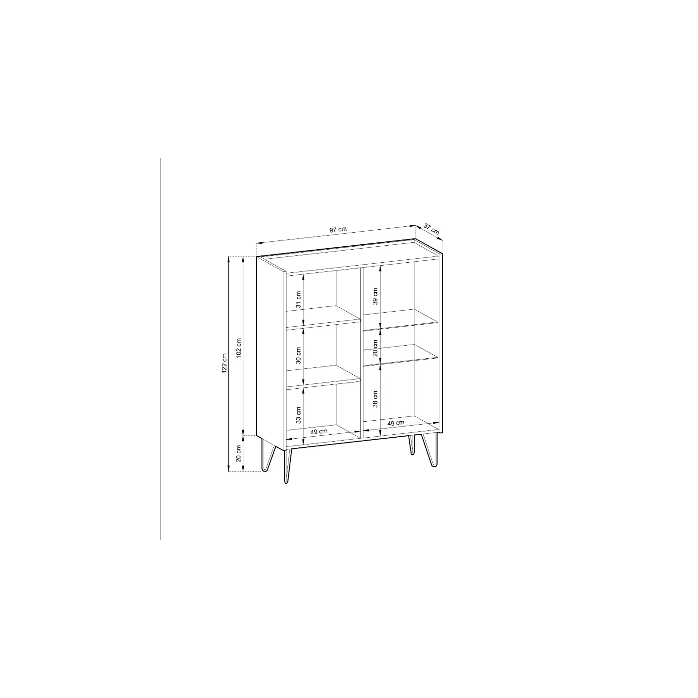 Harmony WT-97 Vitrine Schwarz Matt mit Glas & Gold