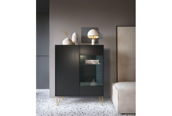 Harmony WT-97 Vitrine Schwarz Matt mit Glas & Gold