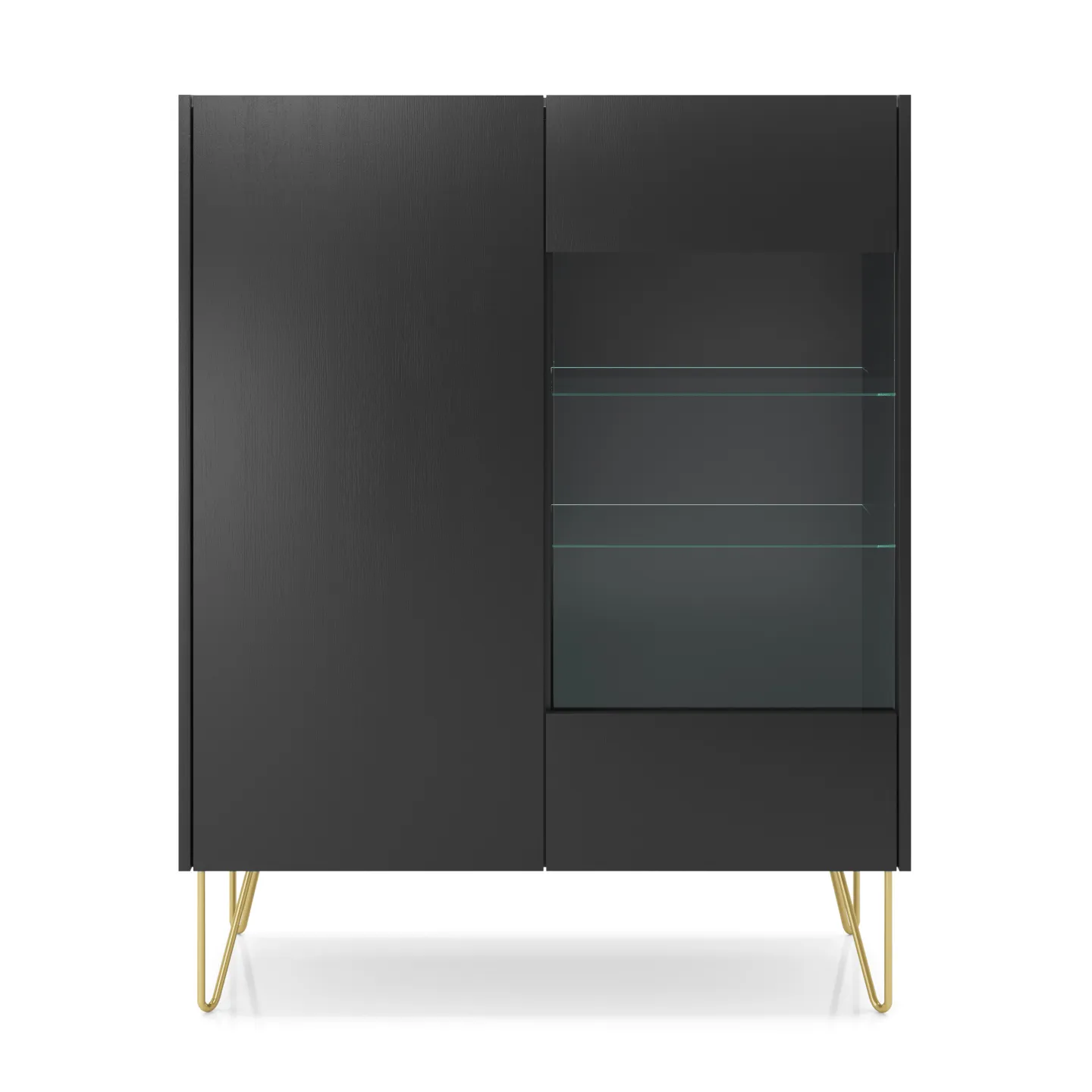 Harmony WT-97 Vitrine Schwarz Matt mit Glas & Gold