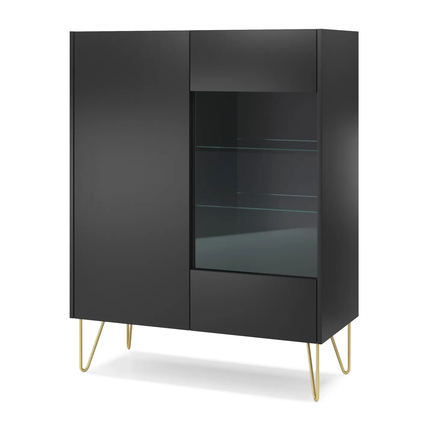 Harmony WT-97 Vitrine Schwarz Matt mit Glas & Gold