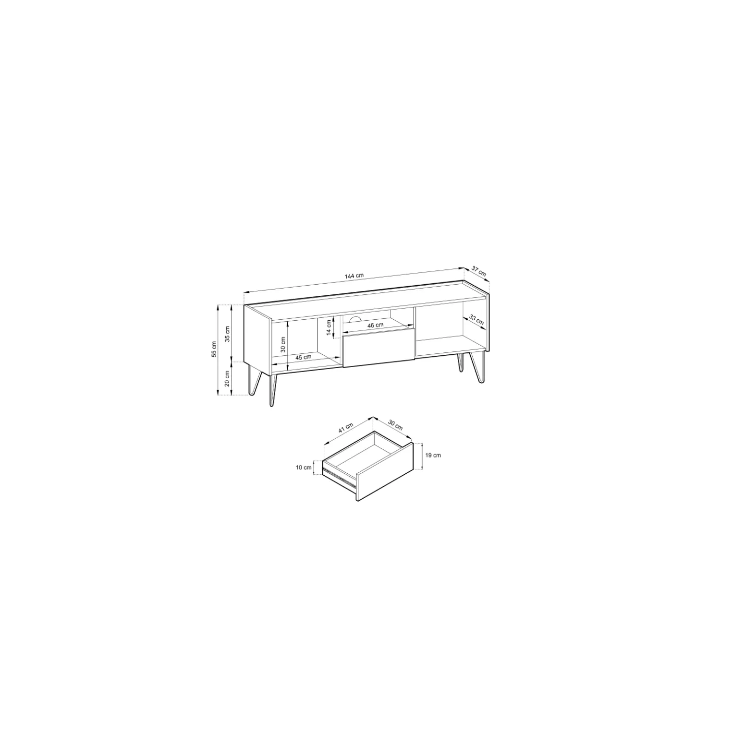 TV Lowboard Harmony RTV-144 Schwarz Matt mit Marmoroptik