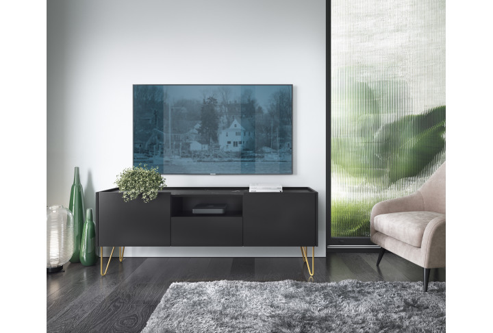 TV Lowboard Harmony RTV-144 Schwarz Matt mit Marmoroptik