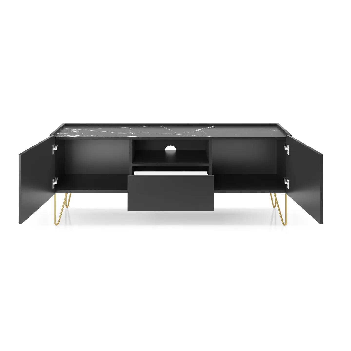 TV Lowboard Harmony RTV-144 Schwarz Matt mit Marmoroptik