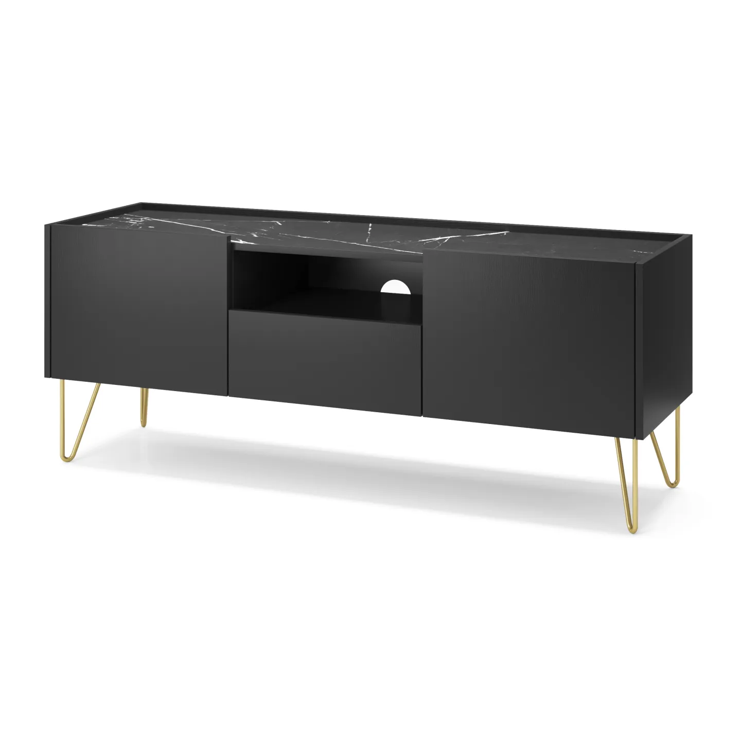 TV Lowboard Harmony RTV-144 Schwarz Matt mit Marmoroptik