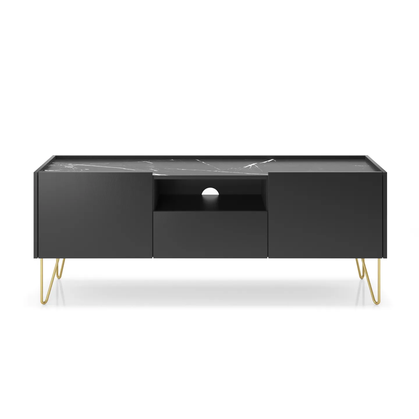 TV Lowboard Harmony RTV-144 Schwarz Matt mit Marmoroptik