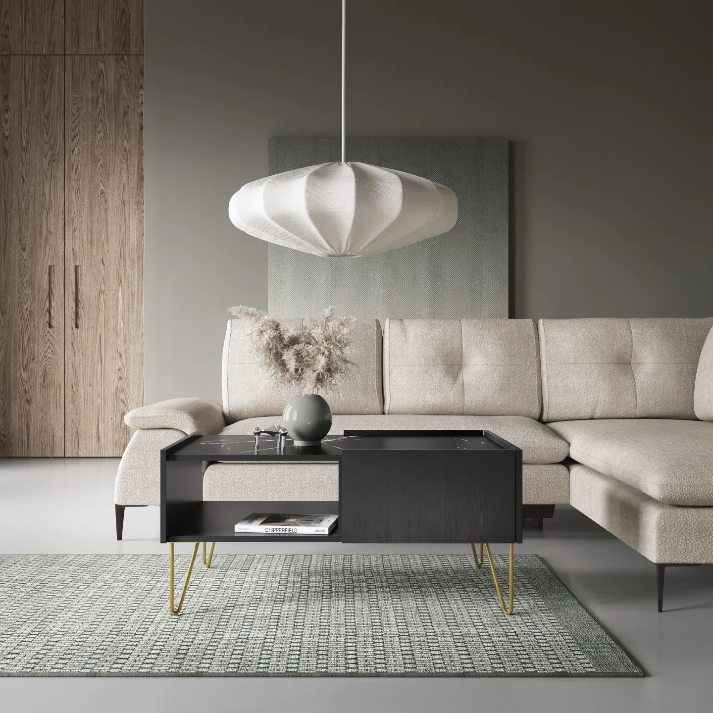 Couchtisch Harmony Schwarz Matt mit Marmoroptik