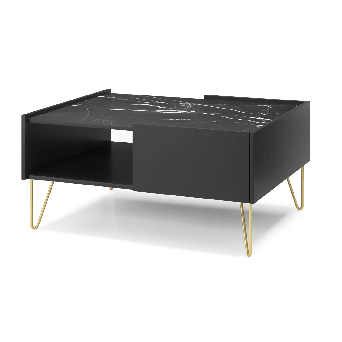 Couchtisch Harmony Schwarz Matt mit Marmoroptik