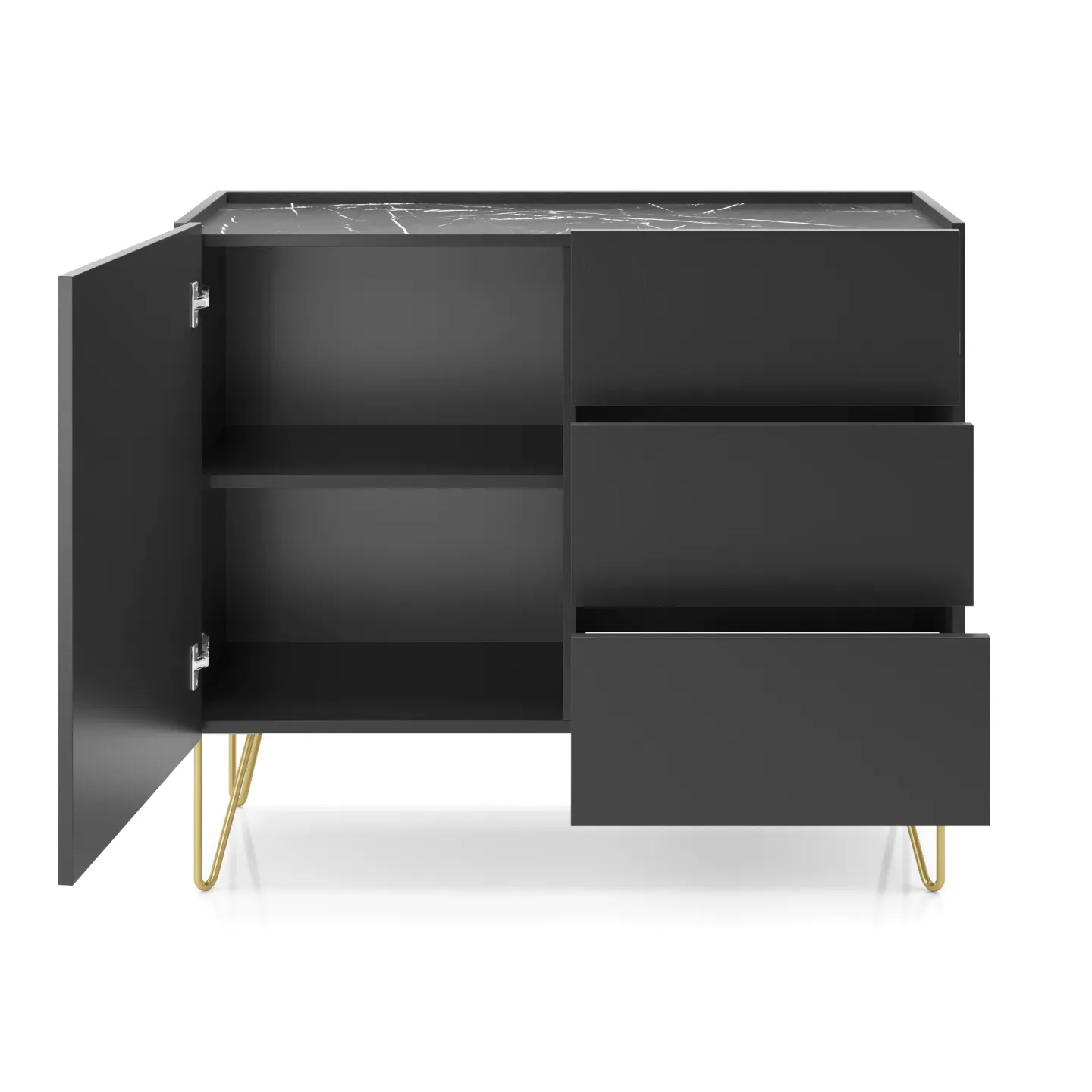 Kommode Schwarz Matt Harmony KSZ-97 mit Marmoroptik
