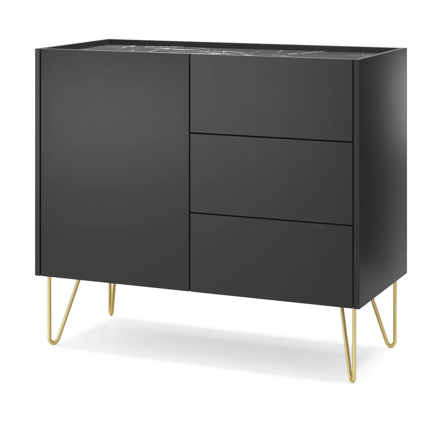 Kommode Schwarz Matt Harmony KSZ-97 mit Marmoroptik