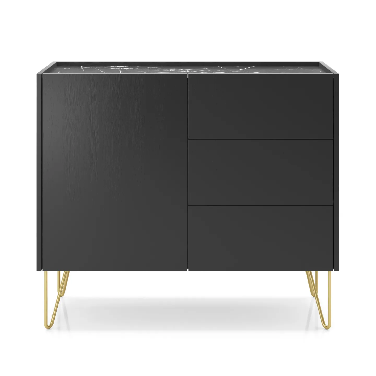 Kommode Schwarz Matt Harmony KSZ-97 mit Marmoroptik