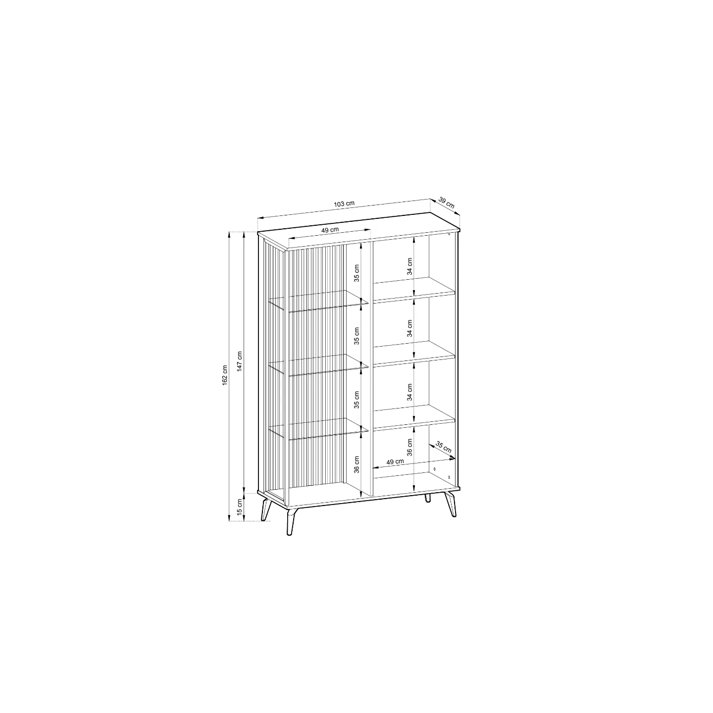 Vitrinenschrank VICI WT-103 mit Glasfront Weiß/Walnuss