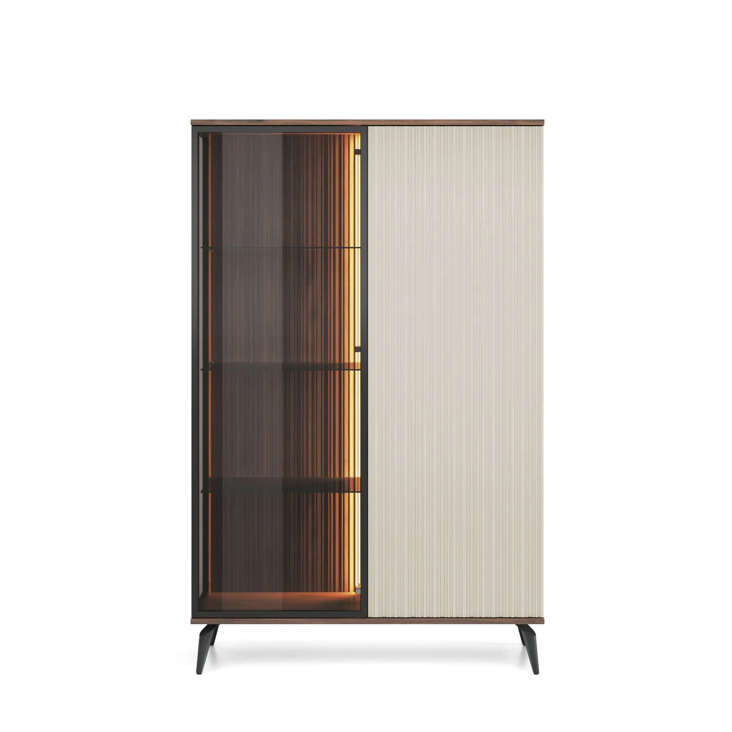 Vitrinenschrank VICI WT-103 mit Glasfront Weiß/Walnuss