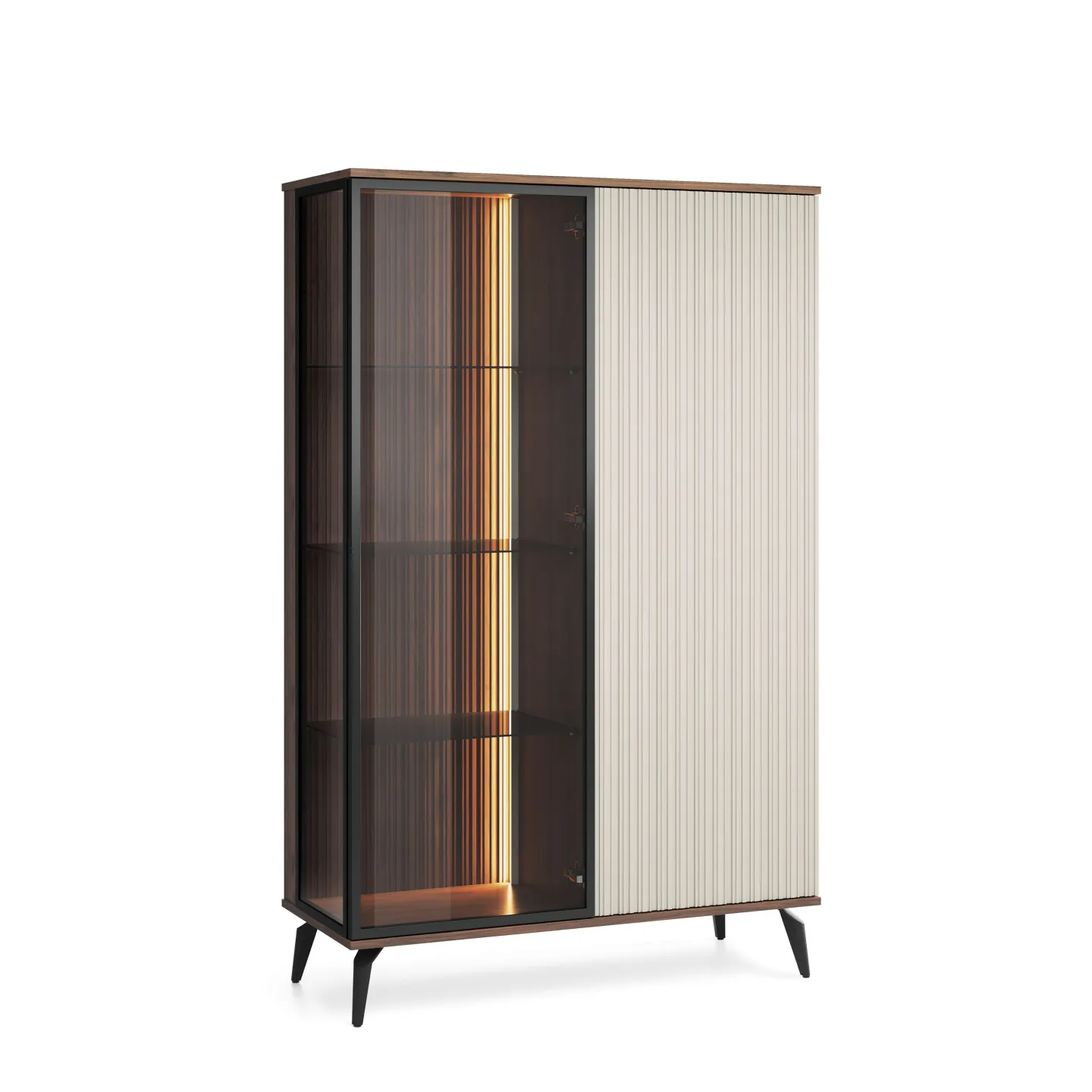 Vitrinenschrank VICI WT-103 mit Glasfront Weiß/Walnuss