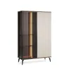 Vitrinenschrank VICI WT-103 mit Glasfront Weiß/Walnuss
