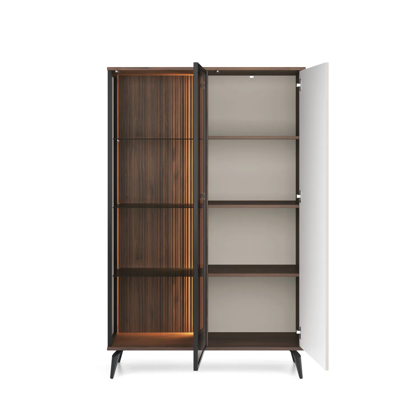 Vitrinenschrank VICI WT-103 mit Glasfront Weiß/Walnuss